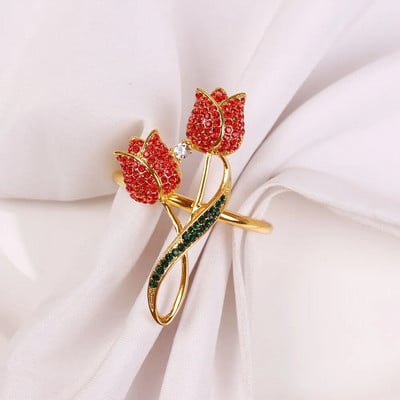 6 TK Roses Diamonds Salvrätt Pandlaga Pruudipeo Sündmuse kujundus Lilled Salvrätirõngad Pulmade Pereõhtusöögiks Pühade lauakaunistus