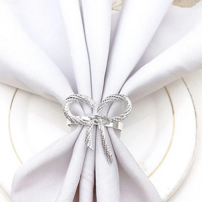 4 DB Bowknot fém szalvétacsat, esküvői arany, gyönyörű szalvétagyűrű, bankett szállodai vacsorapartikhoz otthoni étkezőasztal dekoráció