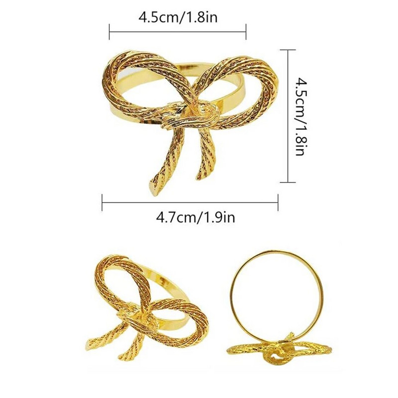 4 DB Bowknot fém szalvétacsat, esküvői arany, gyönyörű szalvétagyűrű, bankett szállodai vacsorapartikhoz otthoni étkezőasztal dekoráció