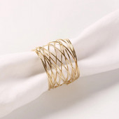 6 gab. Metāla šķērsgriezuma dobu šķembu salvešu sprādze, 5,1x3,8 cm plats apaļš zelta salvešu gredzens, vakariņu ballīšu pusdienu galda dekorēšanai