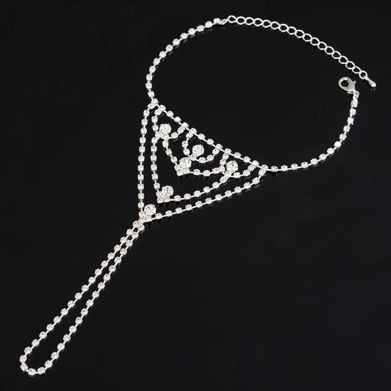 Rhinestone Slave potīšu ķēde, kas izrauj acis, ķermeņa rotaslietas ikdienas pludmales basām kājām sandales, sudrabotas kāju potītes sievietēm