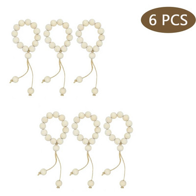 6 tk naturaalsest puidust helmestega salvrätikurõngad tuttidega, pulmade kodukaunistusega käsitsi valmistatud salvrätikupandlad, maalähedane talumaja salvrätikuhoidja