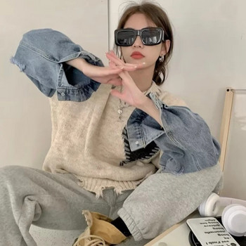 Πουλόβερ Womem Κορεάτικου στιλ Δημοφιλή O-Neck All-match Chic streetwear Casual γυναικεία πλεκτά τρύπα Loose Φθινοπωρινό Harajuku Simple