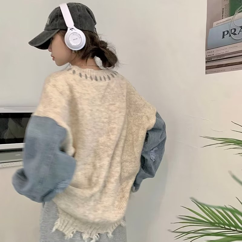 Džemperi Sieviešu korejiešu stilā Populāri O-veida kakla izgriezumi Vispārpiemērots šiks ielas apģērbs ikdienišķs sieviešu trikotāžas apģērbs brīvs rudens Harajuku vienkāršs
