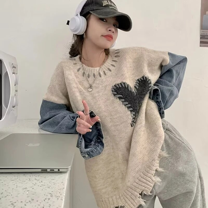 Džemperi Sieviešu korejiešu stilā Populāri O-veida kakla izgriezumi Vispārpiemērots šiks ielas apģērbs ikdienišķs sieviešu trikotāžas apģērbs brīvs rudens Harajuku vienkāršs