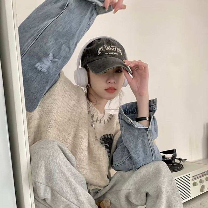 Džemperi Sieviešu korejiešu stilā Populāri O-veida kakla izgriezumi Vispārpiemērots šiks ielas apģērbs ikdienišķs sieviešu trikotāžas apģērbs brīvs rudens Harajuku vienkāršs