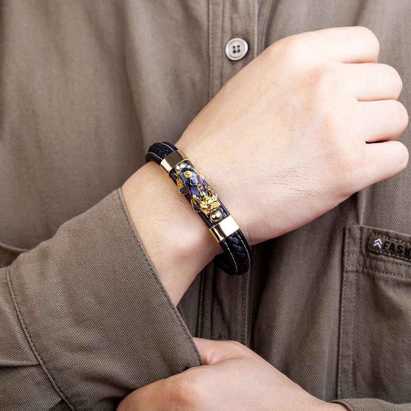 Egyedi Pixiu Guardian karkötő Bring Luck Wealth Charm karkötők férfiaknak Kínai Fengshui csuklópánt Uniszex bőr karkötők