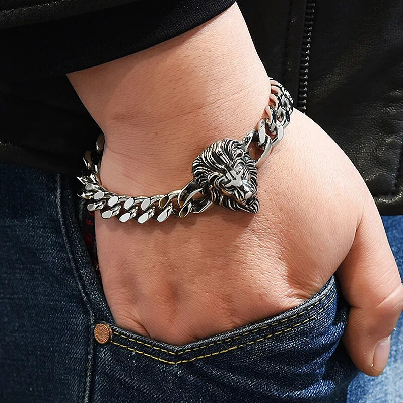 HNSP Punk nerūsējošā tērauda rokas Chian lauvas galvas rokassprādze vīriešiem vīriešu galvaskausa krusta stila rotaslietas aksesuārs