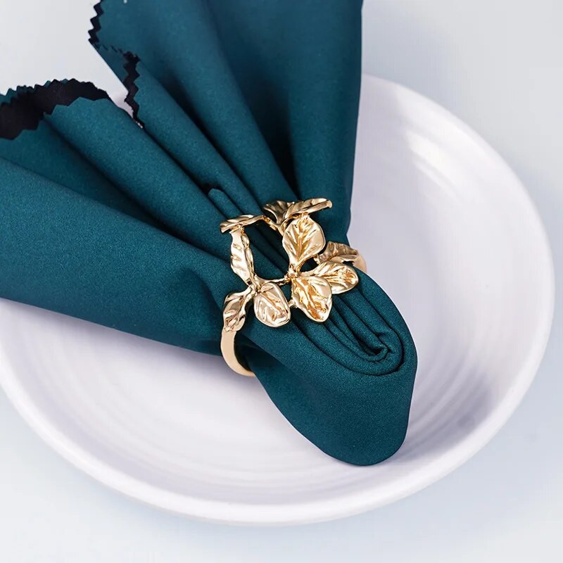 Elegantné kovové železné krúžky na obrúsky na svadobný stôl, ozdoby, javorový list, pracka, zlatý držiak na obrúsky, svadba