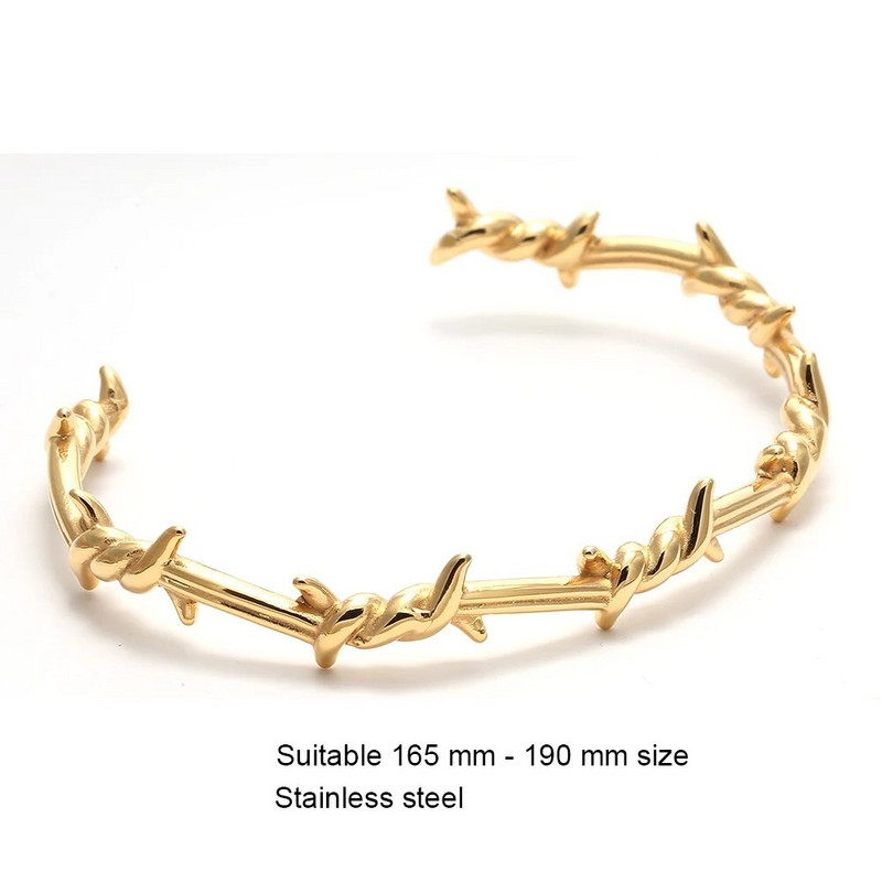 Vīriešu aproce, atvērta aproce, savīti ērkšķi, stieple, pulsera, titāna tērauda, ģeometriskas rokassprādzes, 17–19 cm dzeloņveida rotaslietas hip-hop rokassprādze