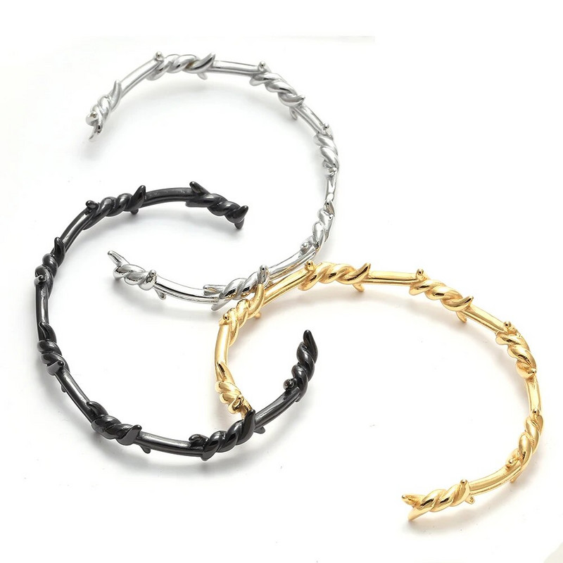 Vīriešu aproce, atvērta aproce, savīti ērkšķi, stieple, pulsera, titāna tērauda, ģeometriskas rokassprādzes, 17–19 cm dzeloņveida rotaslietas hip-hop rokassprādze