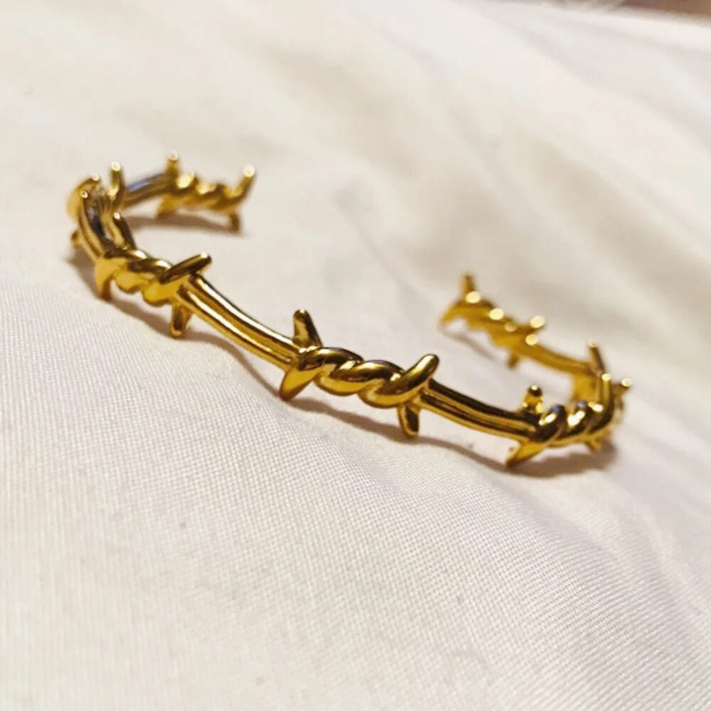 Vīriešu aproce, atvērta aproce, savīti ērkšķi, stieple, pulsera, titāna tērauda, ģeometriskas rokassprādzes, 17–19 cm dzeloņveida rotaslietas hip-hop rokassprādze