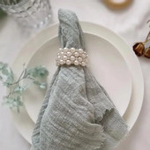 6 gab Pērļu salvešu sprādzes, smalki roku darbs, plati apaļi salvešu turētāja gredzeni, vakariņu ballītēm kāzu pusdienu galda klājuma dekors