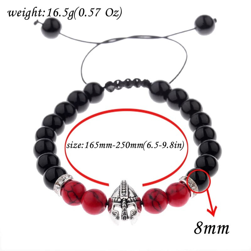 Charm Knight Warrior Gladiator Ķivere Rokassprādze Vīriešiem Dabīgais Akmens Melns Sarkans Pērlītes Regulējamas Rokassprādzes Vairumtirdzniecība