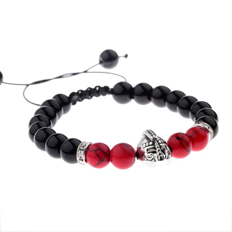 Charm Knight Warrior Gladiator Ķivere Rokassprādze Vīriešiem Dabīgais Akmens Melns Sarkans Pērlītes Regulējamas Rokassprādzes Vairumtirdzniecība