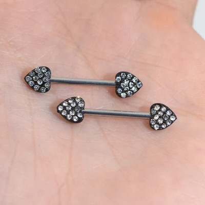 2022. gada jauns nerūsējošā tērauda sirds krūšu stienis, melns sirds piliens, seksīgs krūšu gredzens, sieviešu ķermeņa pīrsings, 14 g titāna rotaslietas