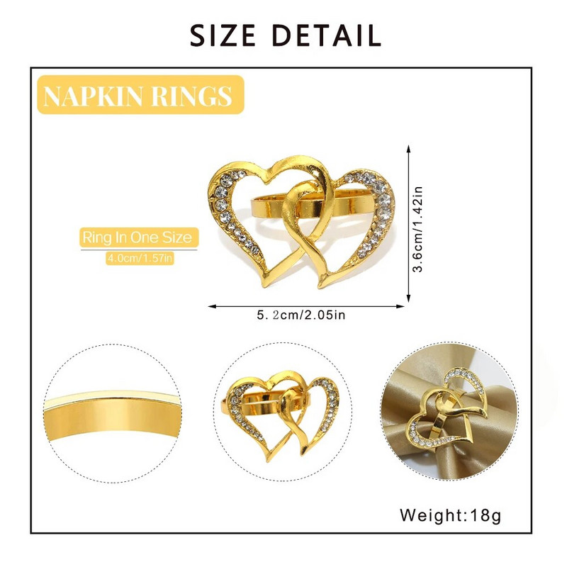 8 gab. Valentīna dienas salvešu gredzeni Sirds salvešu turētāja gredzens kāzu vakariņām banketiem Ziemassvētku Pateicības diena dzimšanas diena HWW17