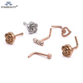 Uus saabumine Bone L kuju 1 tk Roosikuldne luu ninanupp lill Vihmakivi Kirurgiline terasest ninakruvi Tragus Bone Screw Stud
