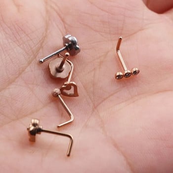 New Arrival Bone Shape L 1Pc Rose gold Bone Nosestud Flower Rainstone Surgical Steel Stud Μύτη Tragus Bone Screw Stud