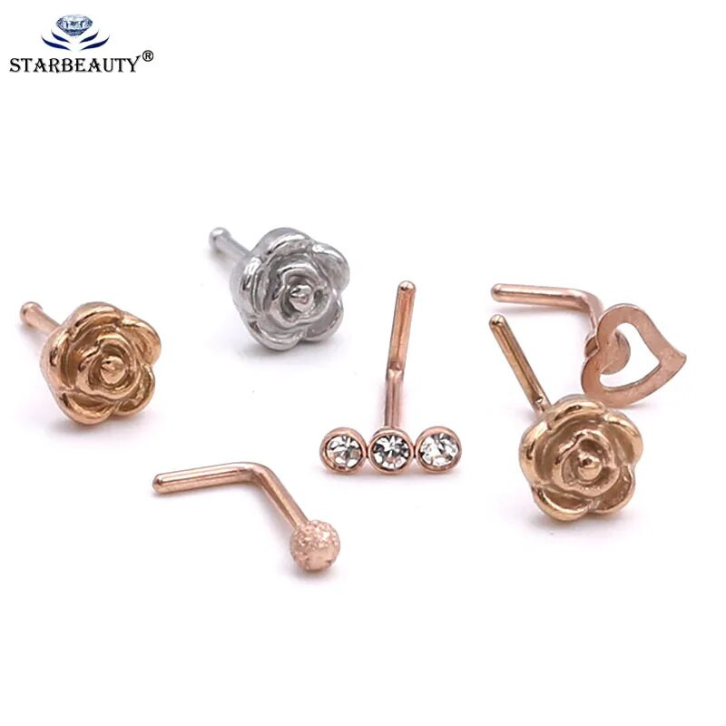 Uus saabumine Bone L kuju 1 tk Roosikuldne luu ninanupp lill Vihmakivi Kirurgiline terasest ninakruvi Tragus Bone Screw Stud