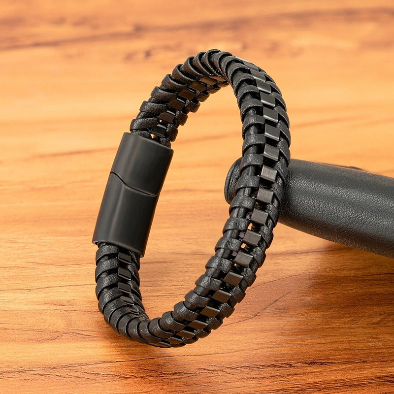 TYO augstas kvalitātes luksusa nerūsējošā tērauda ķēdes pīts ādas vīriešu rokassprādze ar magnētisku aizdari rotaslietas vairumtirdzniecība Dropshipping