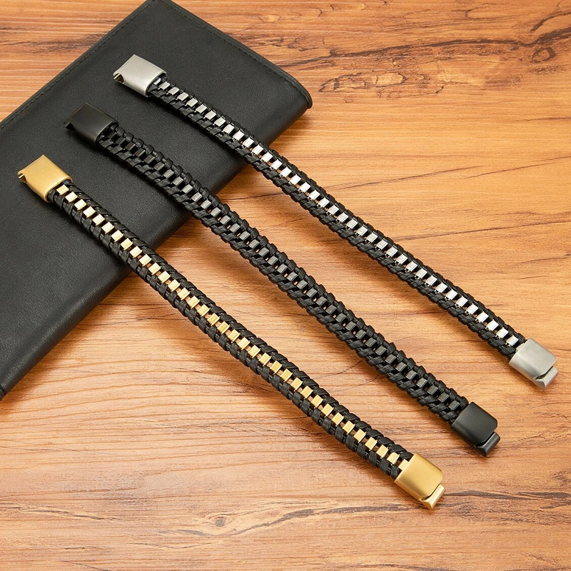 TYO augstas kvalitātes luksusa nerūsējošā tērauda ķēdes pīts ādas vīriešu rokassprādze ar magnētisku aizdari rotaslietas vairumtirdzniecība Dropshipping