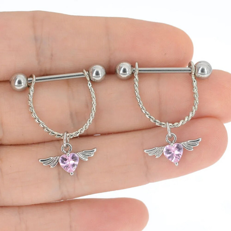 2021. gada nerūsējošā tērauda rozā sirds krūšu stienis, U formas ūdens piliens, seksīgs krūšu gredzens, sieviešu ķermeņa pīrsings, 14 g titāna rotaslietas