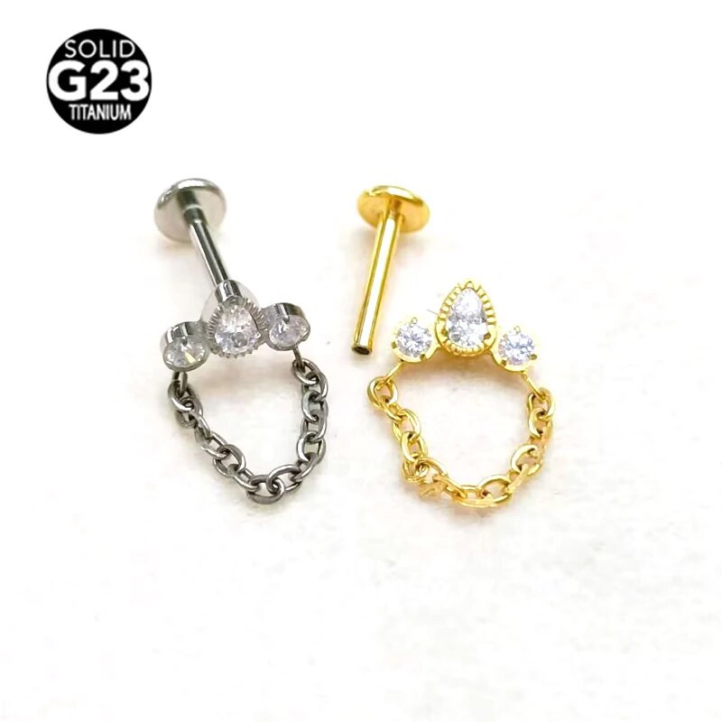 1Gb JAUNAS Ķermeņa rotaslietas 16G CZ Pušķis F136 Titāna ķēde Lūpu Labret Bar Auss Helix Tragus Rook Bar Stud Body Piercing Jewelry