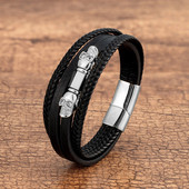 Vīriešu daudzslāņu ādas hiphopa rokassprādzes nerūsējošā tērauda aizdare Panka dominējošais galvaskauss vīrietis rokassprādze roka ballīšu rotaslietas dāvanas