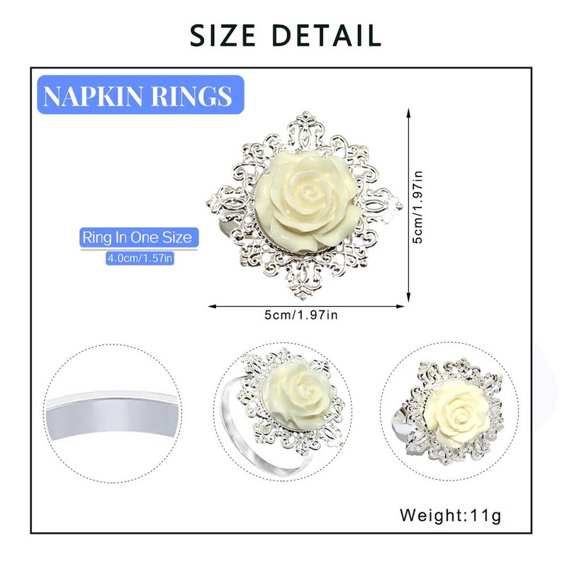 6Gb Ziemassvētku noformējums Rožu ziedu salvešu gredzeni Sudraba salvešu gredzenu turētājs kāzu banketu vakariņu dekorēšanai HWF37