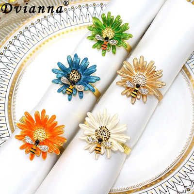 6 vnt. Flower Bee servetėlių žiedai metaliniai auksiniai margučiai gėlių servetėlių laikikliai servetėlių sagtys Vestuvių namų stalo dekoravimas HWD14