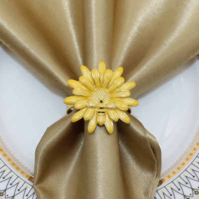6 τεμ. Flower Bee Δαχτυλίδι για χαρτοπετσέτα μεταλλικό χρυσό Daisy Flower Θήκη για χαρτοπετσέτα Πόρπες για τραπέζι γάμου σπιτιού HWD14