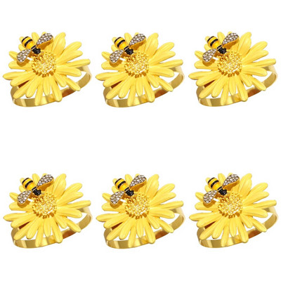 6 τεμ. Flower Bee Δαχτυλίδι για χαρτοπετσέτα μεταλλικό χρυσό Daisy Flower Θήκη για χαρτοπετσέτα Πόρπες για τραπέζι γάμου σπιτιού HWD14