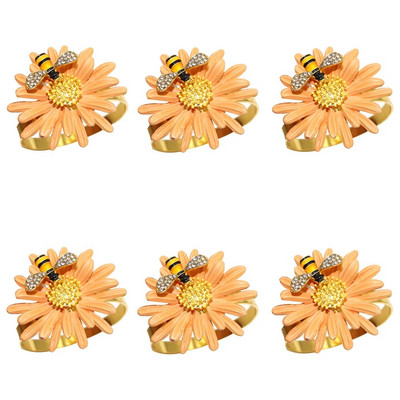 6 τεμ. Flower Bee Δαχτυλίδι για χαρτοπετσέτα μεταλλικό χρυσό Daisy Flower Θήκη για χαρτοπετσέτα Πόρπες για τραπέζι γάμου σπιτιού HWD14