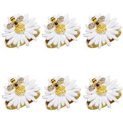 6 τεμ. Flower Bee Δαχτυλίδι για χαρτοπετσέτα μεταλλικό χρυσό Daisy Flower Θήκη για χαρτοπετσέτα Πόρπες για τραπέζι γάμου σπιτιού HWD14