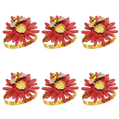 6 τεμ. Flower Bee Δαχτυλίδι για χαρτοπετσέτα μεταλλικό χρυσό Daisy Flower Θήκη για χαρτοπετσέτα Πόρπες για τραπέζι γάμου σπιτιού HWD14
