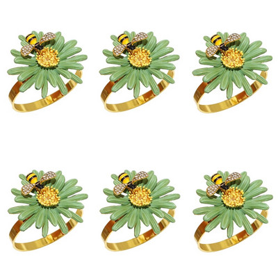 6 τεμ. Flower Bee Δαχτυλίδι για χαρτοπετσέτα μεταλλικό χρυσό Daisy Flower Θήκη για χαρτοπετσέτα Πόρπες για τραπέζι γάμου σπιτιού HWD14
