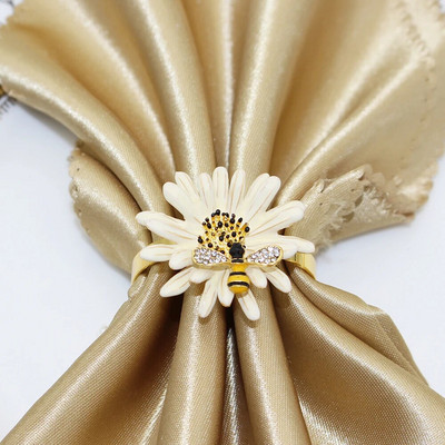6 τεμ. Flower Bee Δαχτυλίδι για χαρτοπετσέτα μεταλλικό χρυσό Daisy Flower Θήκη για χαρτοπετσέτα Πόρπες για τραπέζι γάμου σπιτιού HWD14