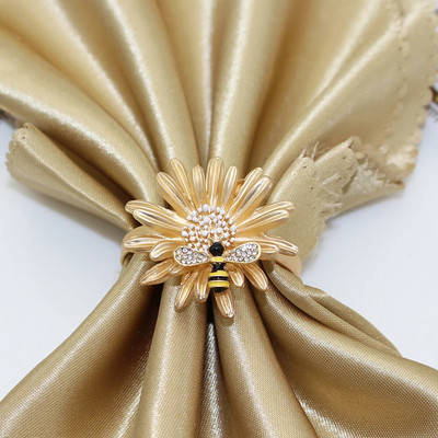 6 τεμ. Flower Bee Δαχτυλίδι για χαρτοπετσέτα μεταλλικό χρυσό Daisy Flower Θήκη για χαρτοπετσέτα Πόρπες για τραπέζι γάμου σπιτιού HWD14