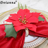 8 τεμ. Χειροτεχνία κόκκινο λουλούδι δαχτυλίδι χαρτοπετσέτας για διακοσμήσεις τραπεζιού Γαμήλιο δείπνο Χριστουγεννιάτικα γενέθλια των Ευχαριστιών Deco HWC313