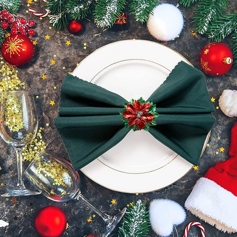 6GAB sarkanu ziedu salvešu gredzenu turētāji galda klāšanai, kāzu Ziemassvētku Pateicības diena dzimšanas dienas svētku ballīte HWC194