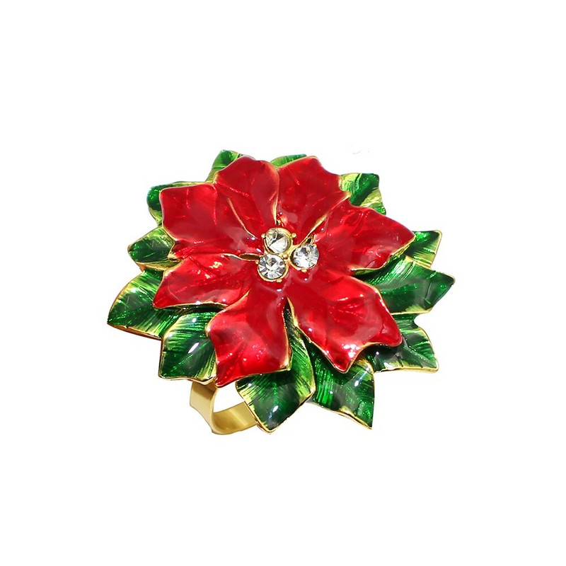 6GAB sarkanu ziedu salvešu gredzenu turētāji galda klāšanai, kāzu Ziemassvētku Pateicības diena dzimšanas dienas svētku ballīte HWC194