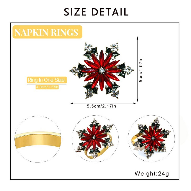 6Gb Ziemassvētku salvešu gredzeni Kāzu salvešu turētājs Ziemassvētku Pateicības brīvdienu ballītei Mājas pusdienu galda noformējums HWC195