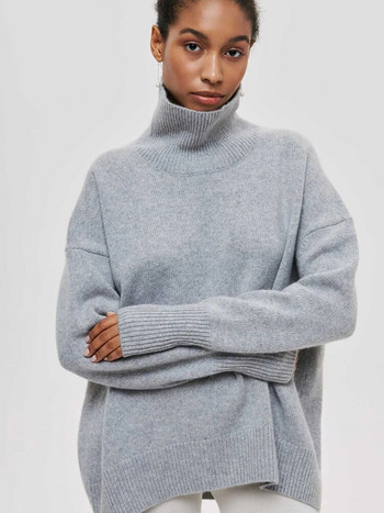 Плетен пуловер с висока яка за жени, горнища с дълъг ръкав, ежедневни пуловери, зимни фланелки, трикотаж, дамски дрехи, ново през 2023 г.