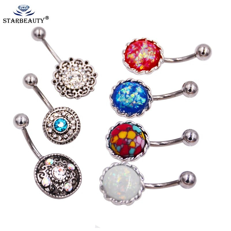 Viltus opāls, titāna pārklājums, pīrsings nabas gredzeni, nerūsējošā tērauda 14G nabas pīrsings Nombril Ombligo tērauda ķermeņa rotaslietas