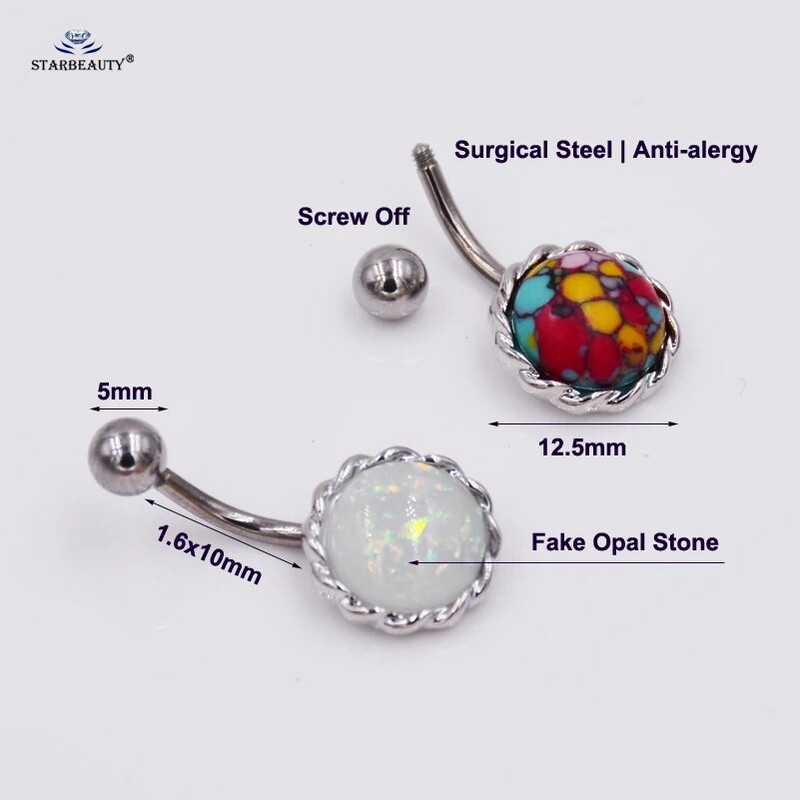 Viltus opāls, titāna pārklājums, pīrsings nabas gredzeni, nerūsējošā tērauda 14G nabas pīrsings Nombril Ombligo tērauda ķermeņa rotaslietas