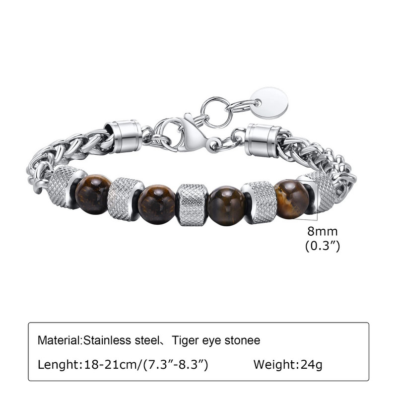 Mprainbow meeste helmeketi käevõrud jõuludeks sünnipäevaks isale abikaasale pojale, 8 mm naturaalsest tiigrisilma kivist ketiga käevõru