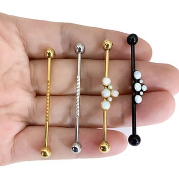 1Pc 14G Key Fire Opal Industrial Barbell Σκουλαρίκια χόνδρου χόνδρου Body Piercing Κοσμήματα 38mm Opal 38mm Industrial Piercing Σετ