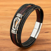 XQNI luksuslik mitmekihiline mustast nahast käevõru geomeetria roostevabast terasest pandlaga käevõru meestele punk ehted uusaasta kingitus