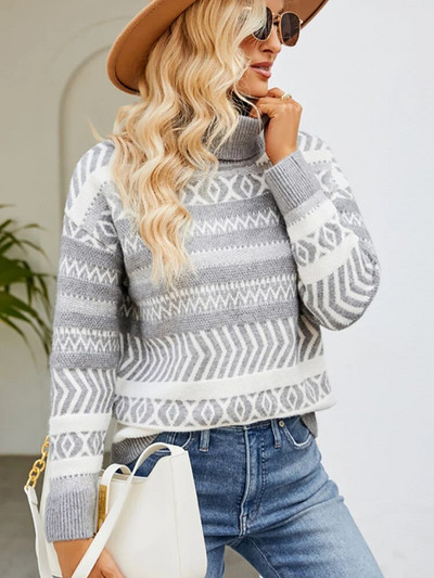 Φθινοπωρινά πουλόβερ με χειμωνιάτικο ζιβάγκο Γυναικεία μόδα πλεκτά μακρυμάνικα μπλουζάκια μαύρα ριγέ πουλόβερ Casual Νέα σε πλεκτά 2023